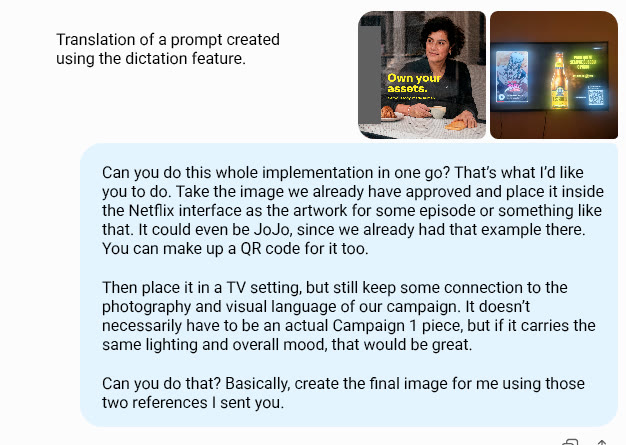 GPT translating a spoken idea into a production prompt
